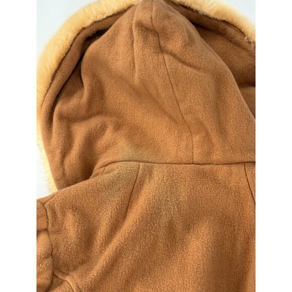 60s 70s Vintage Wool Coat Belted Camel Fur Collar & Cuffs Hooded Jacket Mob Wife - Picture 12 of 16
